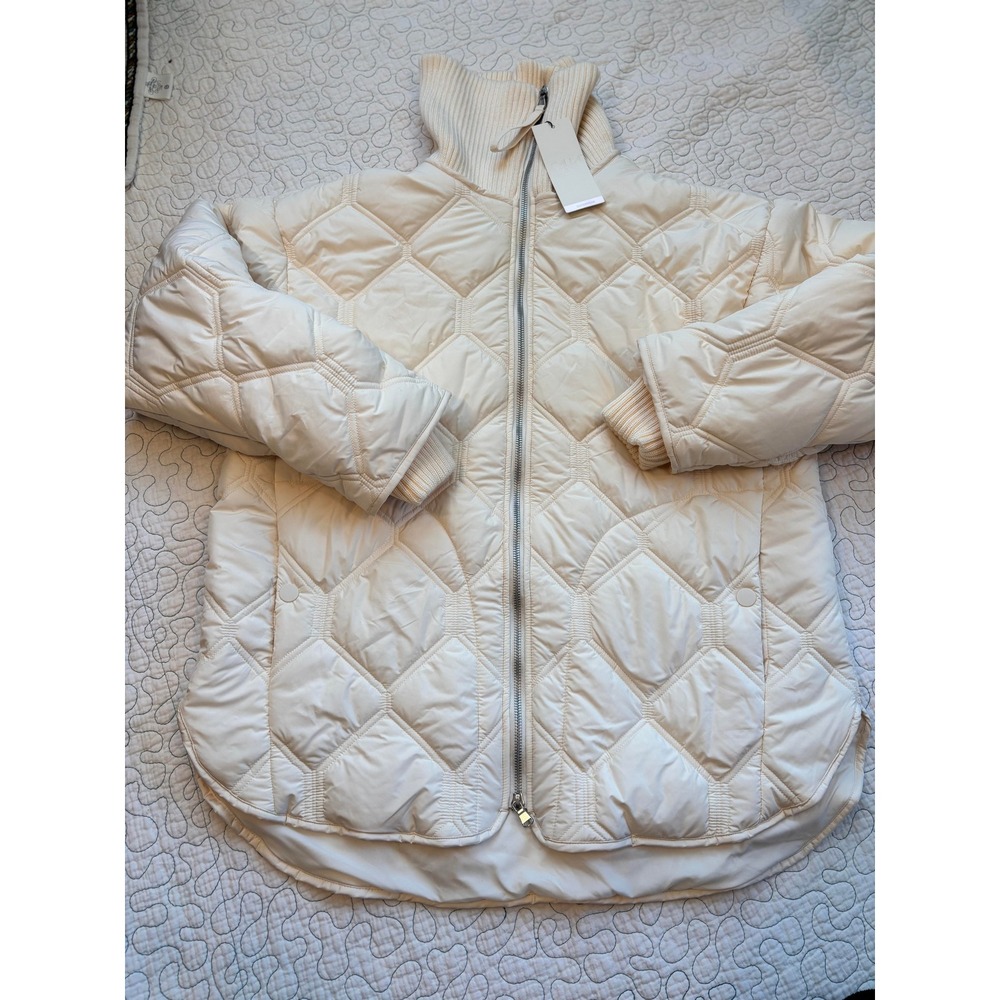 CALLA‎ Oversized Quilted Ivory Jacket Ribbed Collar Full Zip Size Small